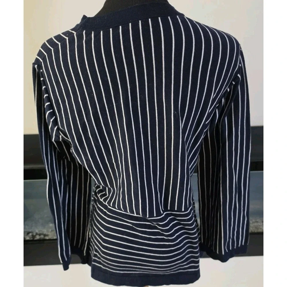 Brooks Brothers Navy Pinstripe Sweater Belted Preppy Old Money Supima Cotton‎ M